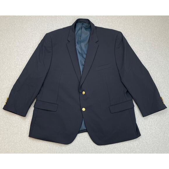 Jos A Bank Blazer Men 52R Navy Blue Wool Blend Stretch Gold Buttons - Picture 2 of 10
